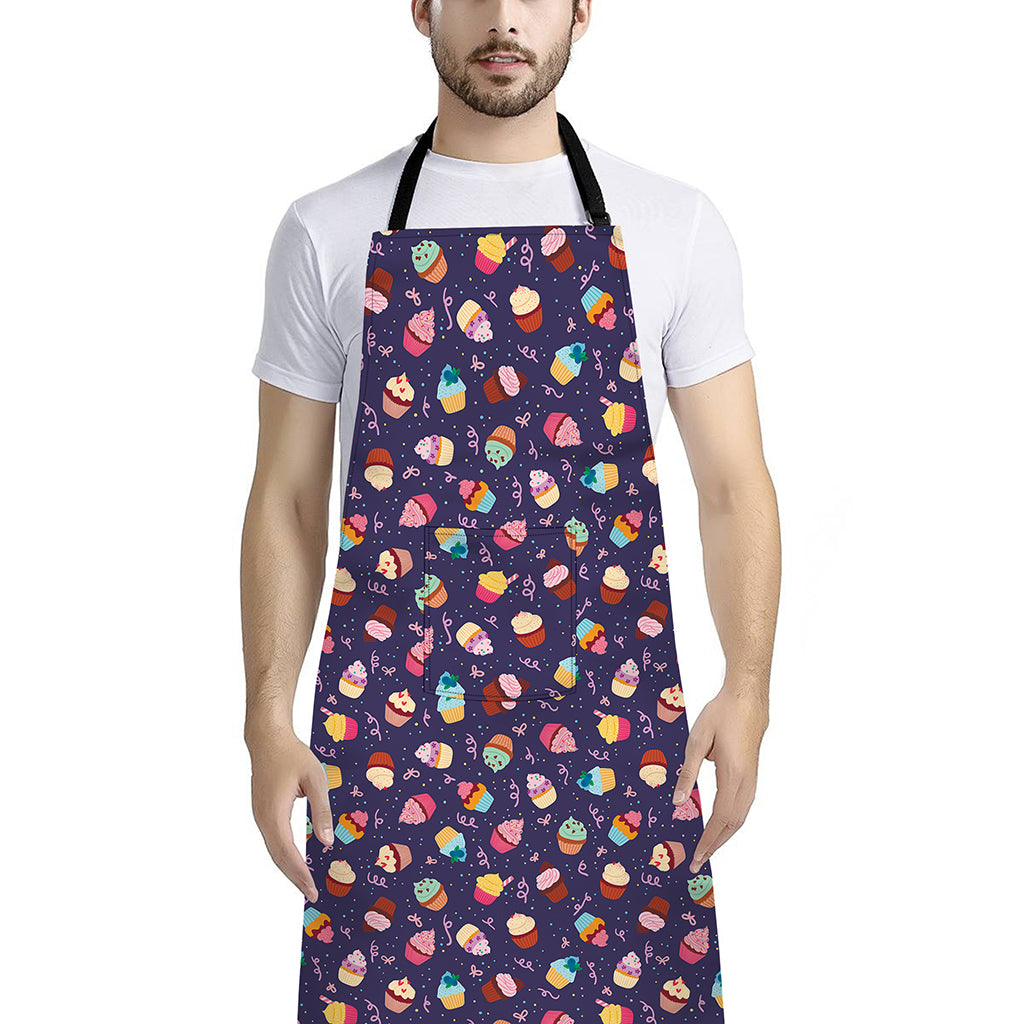Mini Cupcake Pattern Print Bib Apron With Pocket