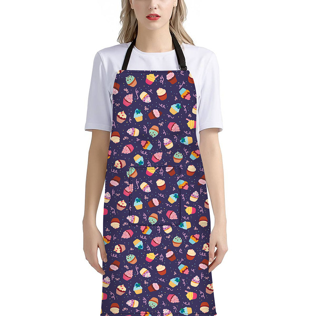 Mini Cupcake Pattern Print Bib Apron With Pocket