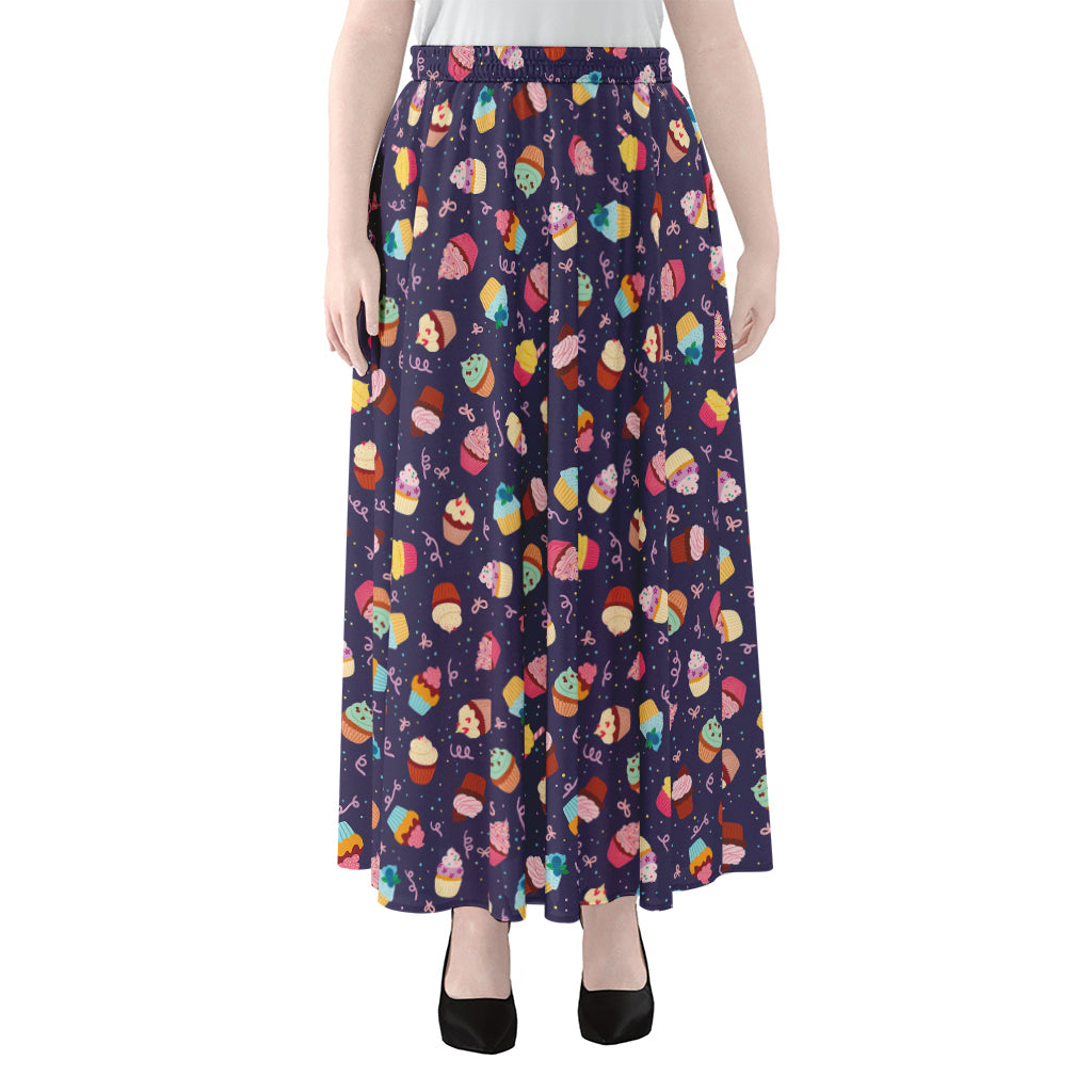 Mini Cupcake Pattern Print Chiffon Maxi Skirt