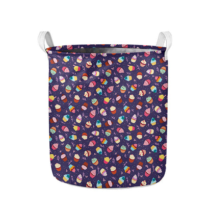 Mini Cupcake Pattern Print Collapsible Laundry Basket