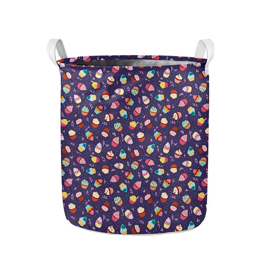 Mini Cupcake Pattern Print Collapsible Laundry Basket