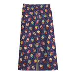 Mini Cupcake Pattern Print Cotton Front Slit Maxi Skirt