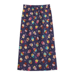 Mini Cupcake Pattern Print Cotton Front Slit Maxi Skirt