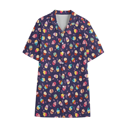 Mini Cupcake Pattern Print Cotton Hawaiian Shirt