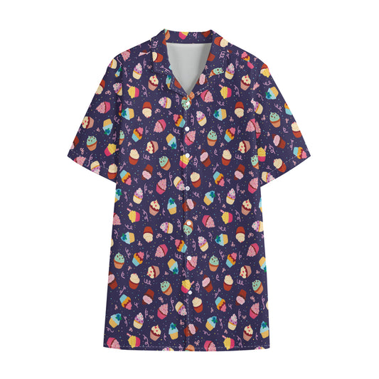 Mini Cupcake Pattern Print Cotton Hawaiian Shirt