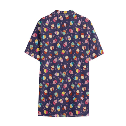 Mini Cupcake Pattern Print Cotton Hawaiian Shirt