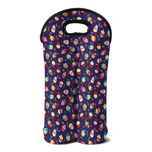 Mini Cupcake Pattern Print Double Neoprene Wine Tote