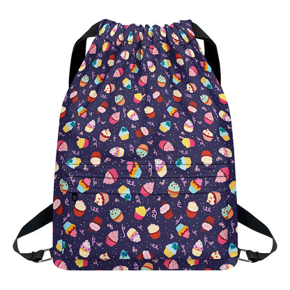 Mini Cupcake Pattern Print Drawstring Backpack