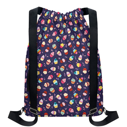 Mini Cupcake Pattern Print Drawstring Backpack
