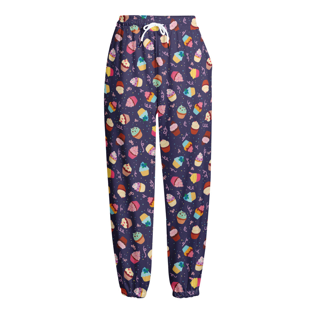 Mini Cupcake Pattern Print Fleece Lined Knit Pants
