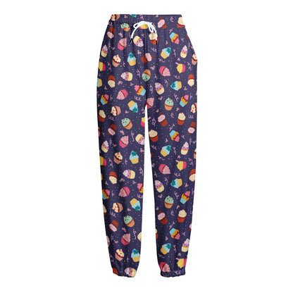 Mini Cupcake Pattern Print Fleece Lined Knit Pants