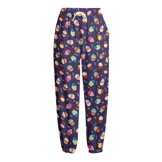 Mini Cupcake Pattern Print Fleece Lined Knit Pants