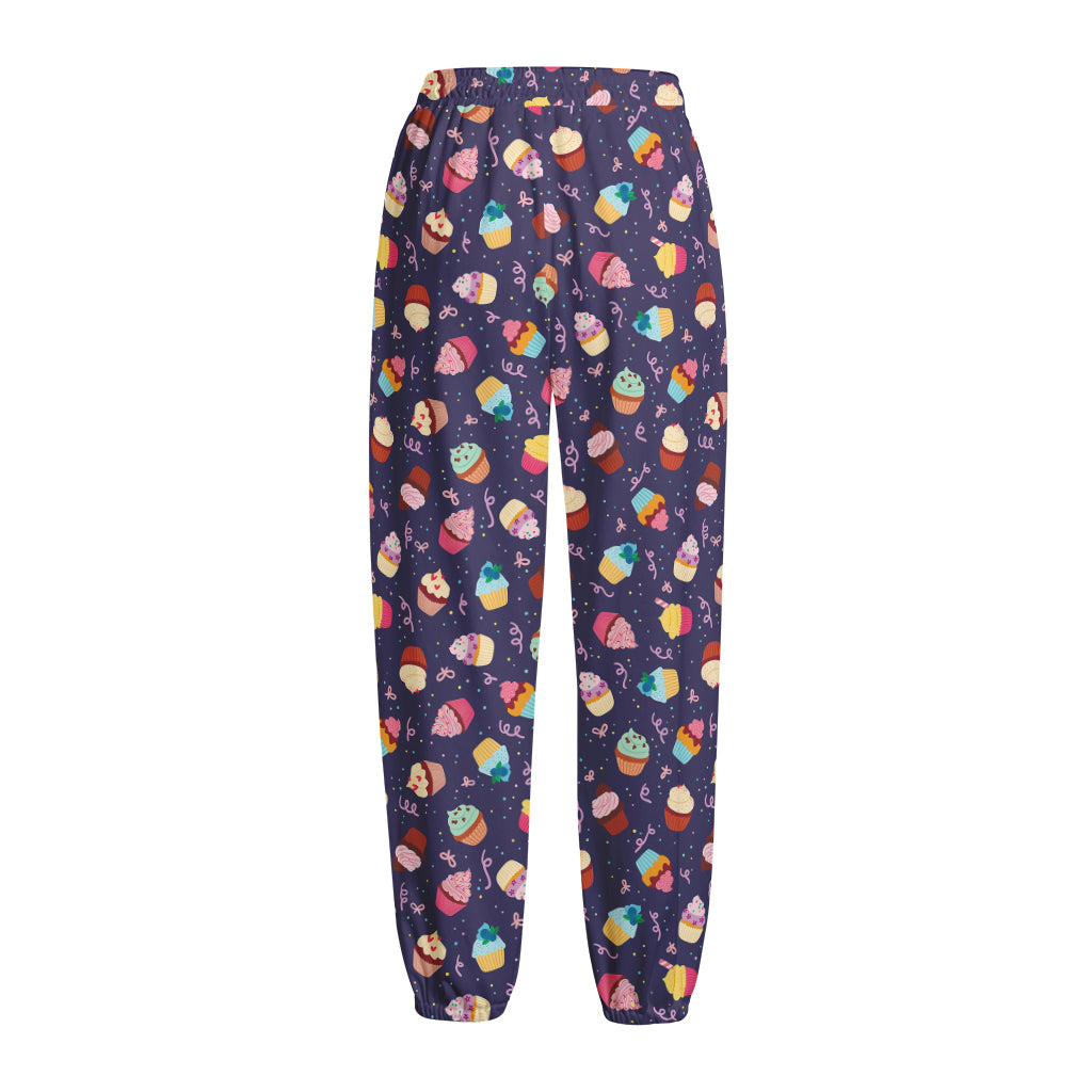 Mini Cupcake Pattern Print Fleece Lined Knit Pants