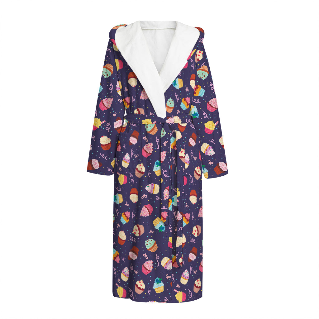 Mini Cupcake Pattern Print Hooded Bathrobe