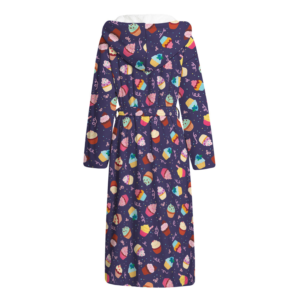 Mini Cupcake Pattern Print Hooded Bathrobe