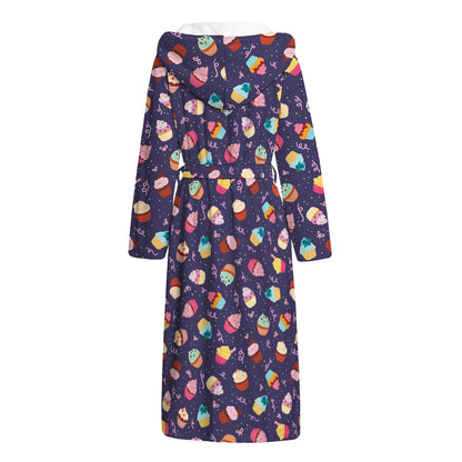 Mini Cupcake Pattern Print Hooded Bathrobe