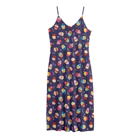 Mini Cupcake Pattern Print Jersey Midi Cami Dress