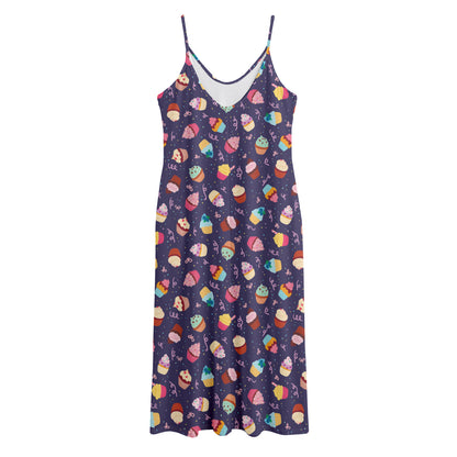 Mini Cupcake Pattern Print Jersey Midi Cami Dress