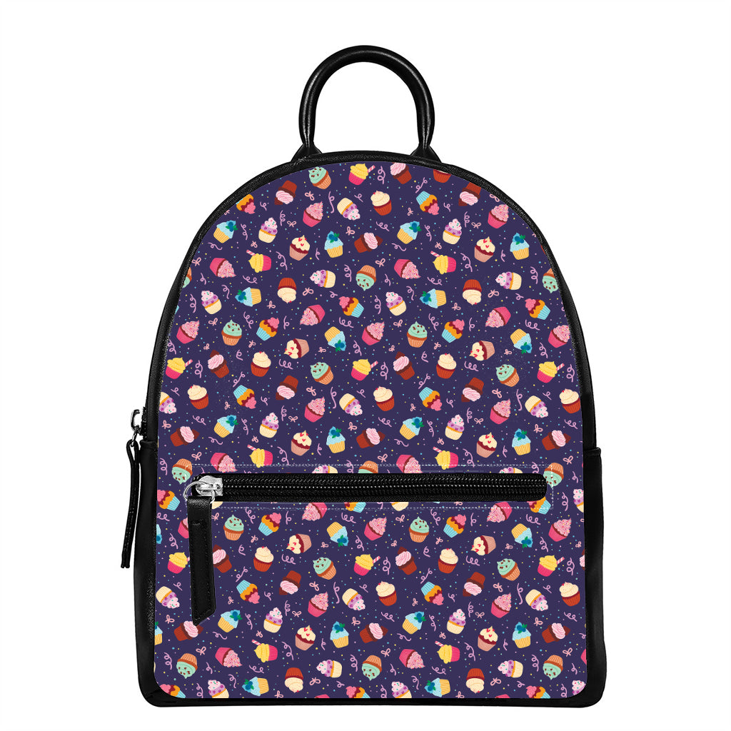 Mini Cupcake Pattern Print Leather Backpack
