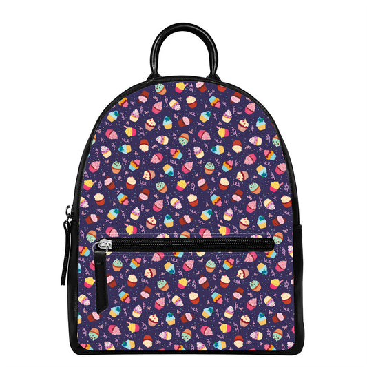 Mini Cupcake Pattern Print Leather Backpack