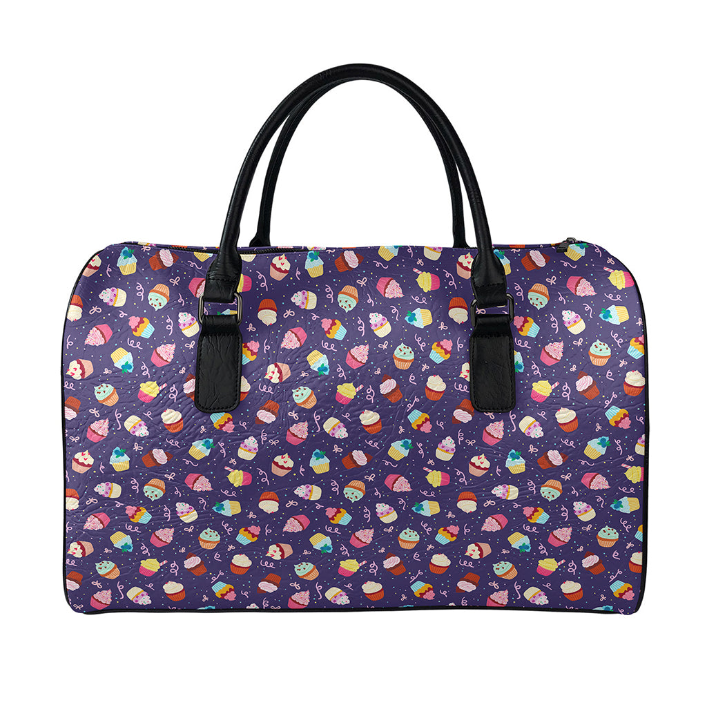 Mini Cupcake Pattern Print Leather Duffle Bag