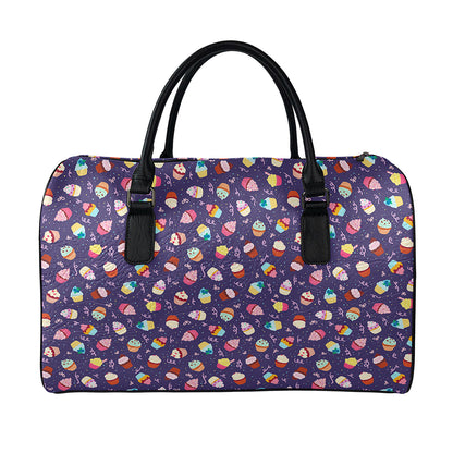 Mini Cupcake Pattern Print Leather Duffle Bag