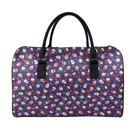 Mini Cupcake Pattern Print Leather Duffle Bag