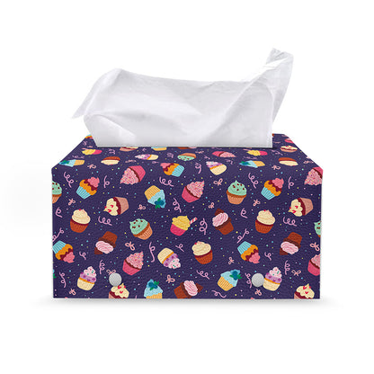Mini Cupcake Pattern Print Leather Tissue Box Cover