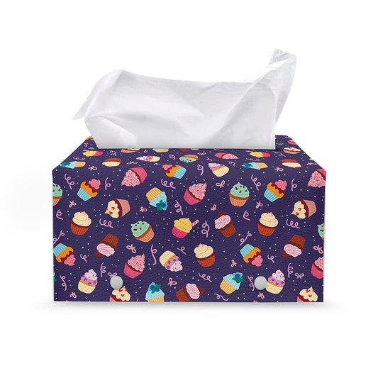 Mini Cupcake Pattern Print Leather Tissue Box Cover