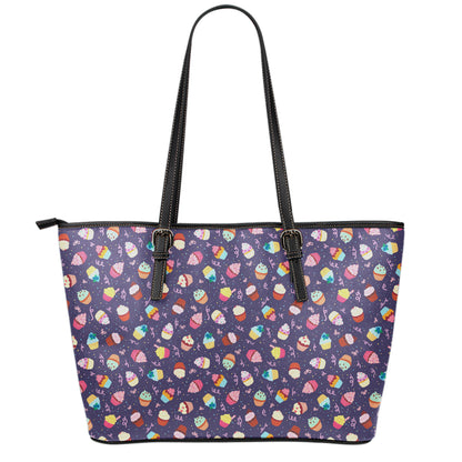 Mini Cupcake Pattern Print Leather Tote Bag