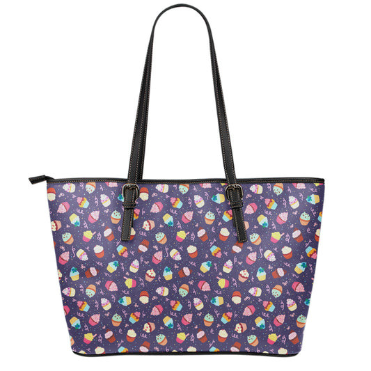 Mini Cupcake Pattern Print Leather Tote Bag