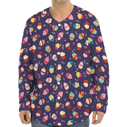 Mini Cupcake Pattern Print Long Sleeve Baseball Jersey
