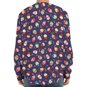 Mini Cupcake Pattern Print Long Sleeve Baseball Jersey