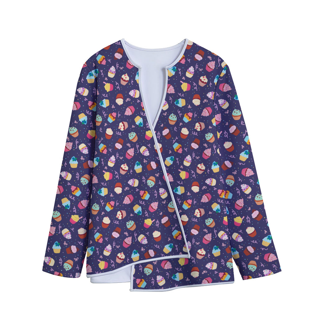 Mini Cupcake Pattern Print Long Sleeve Short Coat