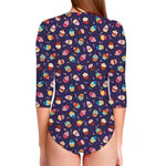 Mini Cupcake Pattern Print Long Sleeve Swimsuit