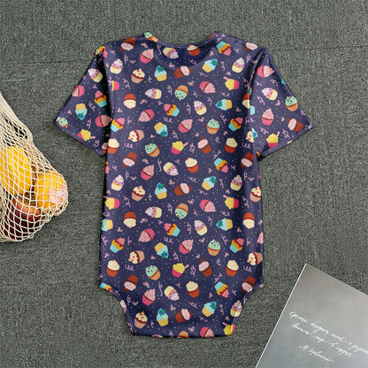 Mini Cupcake Pattern Print Men's Bodysuit