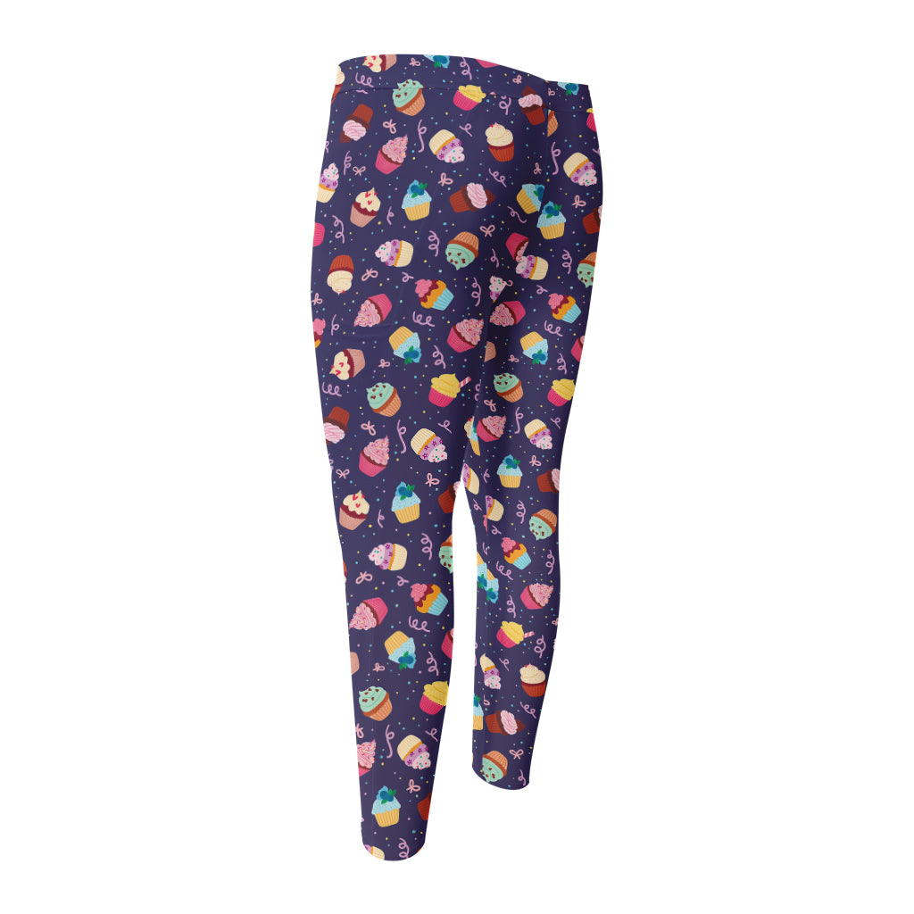 Mini Cupcake Pattern Print Men's Compression Pants