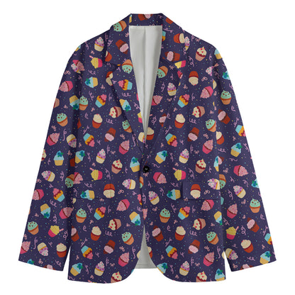 Mini Cupcake Pattern Print Men's Cotton Blazer