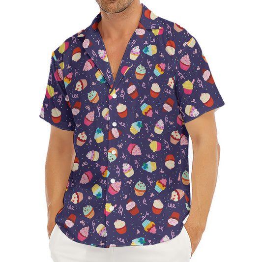 Mini Cupcake Pattern Print Men's Deep V-Neck Shirt