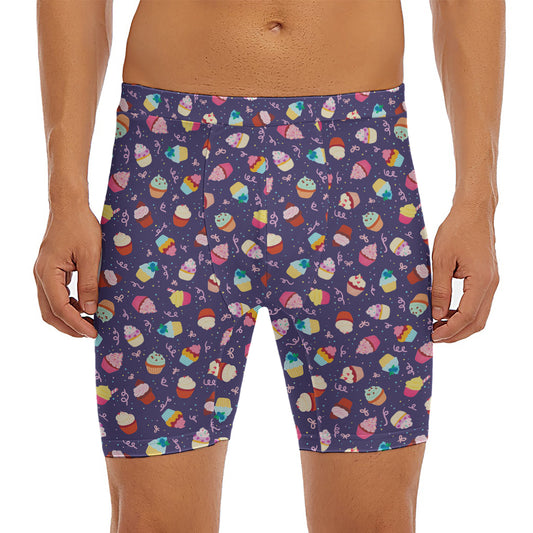 Mini Cupcake Pattern Print Men's Long Boxer Briefs