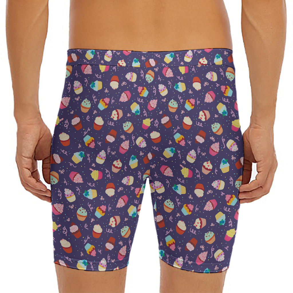 Mini Cupcake Pattern Print Men's Long Boxer Briefs