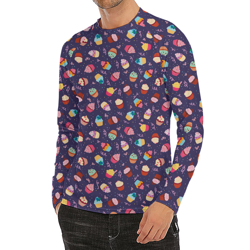 Mini Cupcake Pattern Print Men's Long Sleeve Rash Guard