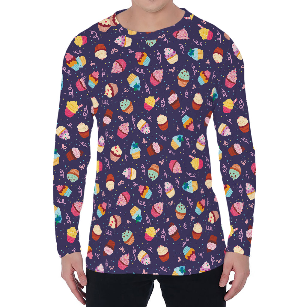 Mini Cupcake Pattern Print Men's Long Sleeve T-Shirt