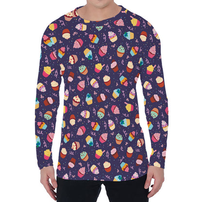 Mini Cupcake Pattern Print Men's Long Sleeve T-Shirt