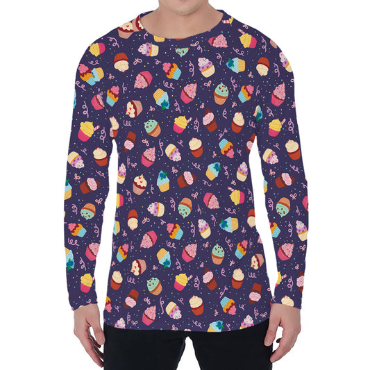 Mini Cupcake Pattern Print Men's Long Sleeve T-Shirt