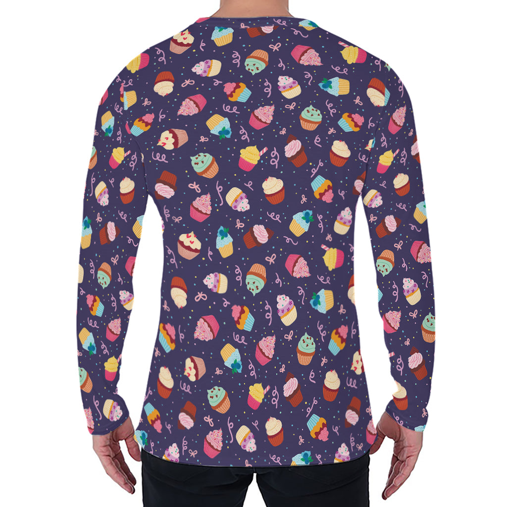 Mini Cupcake Pattern Print Men's Long Sleeve T-Shirt