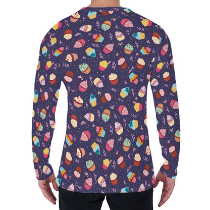 Mini Cupcake Pattern Print Men's Long Sleeve T-Shirt