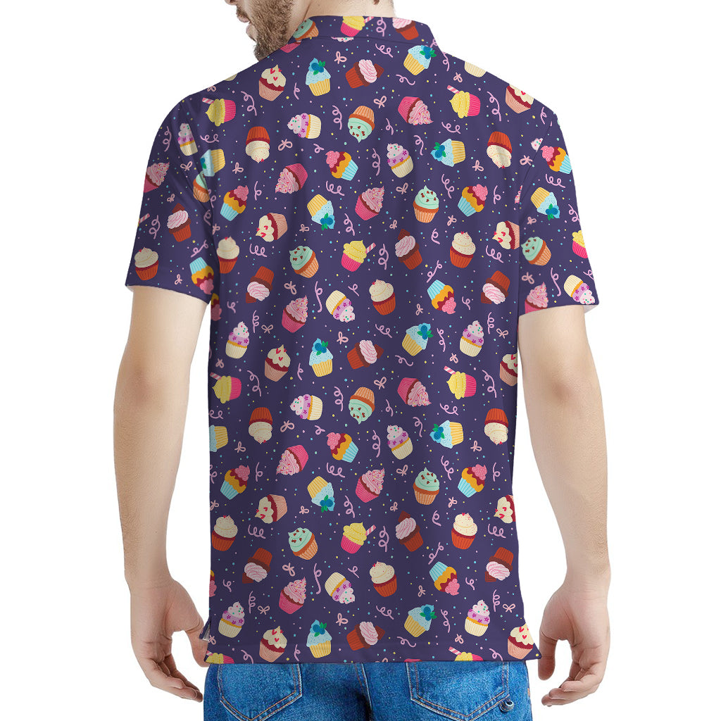 Mini Cupcake Pattern Print Men's Polo Shirt