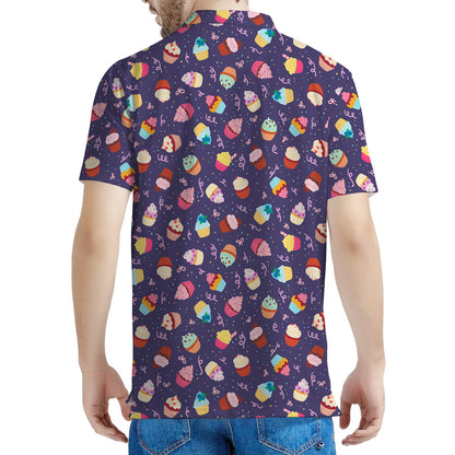 Mini Cupcake Pattern Print Men's Polo Shirt