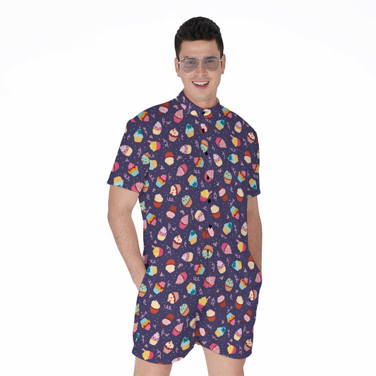 Mini Cupcake Pattern Print Men's Rompers